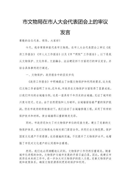 市文物局在市人大会代表团会上的审议发言.docx