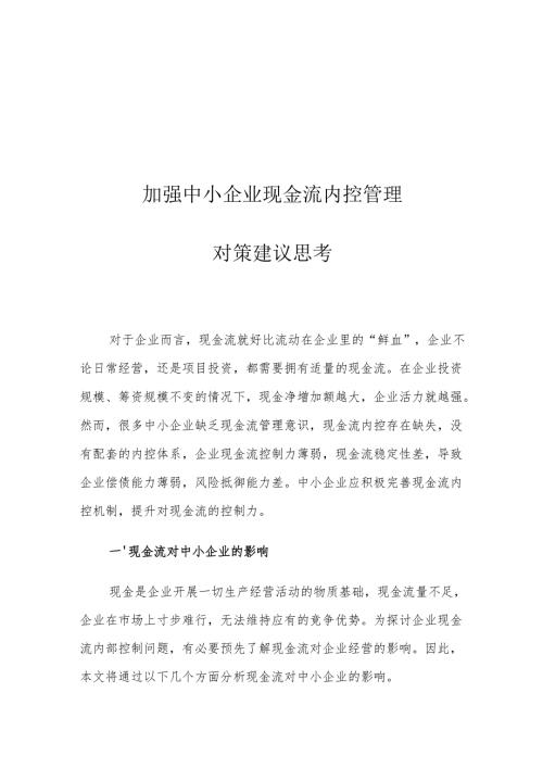 加强中小企业现金流内控管理对策建议思考.docx