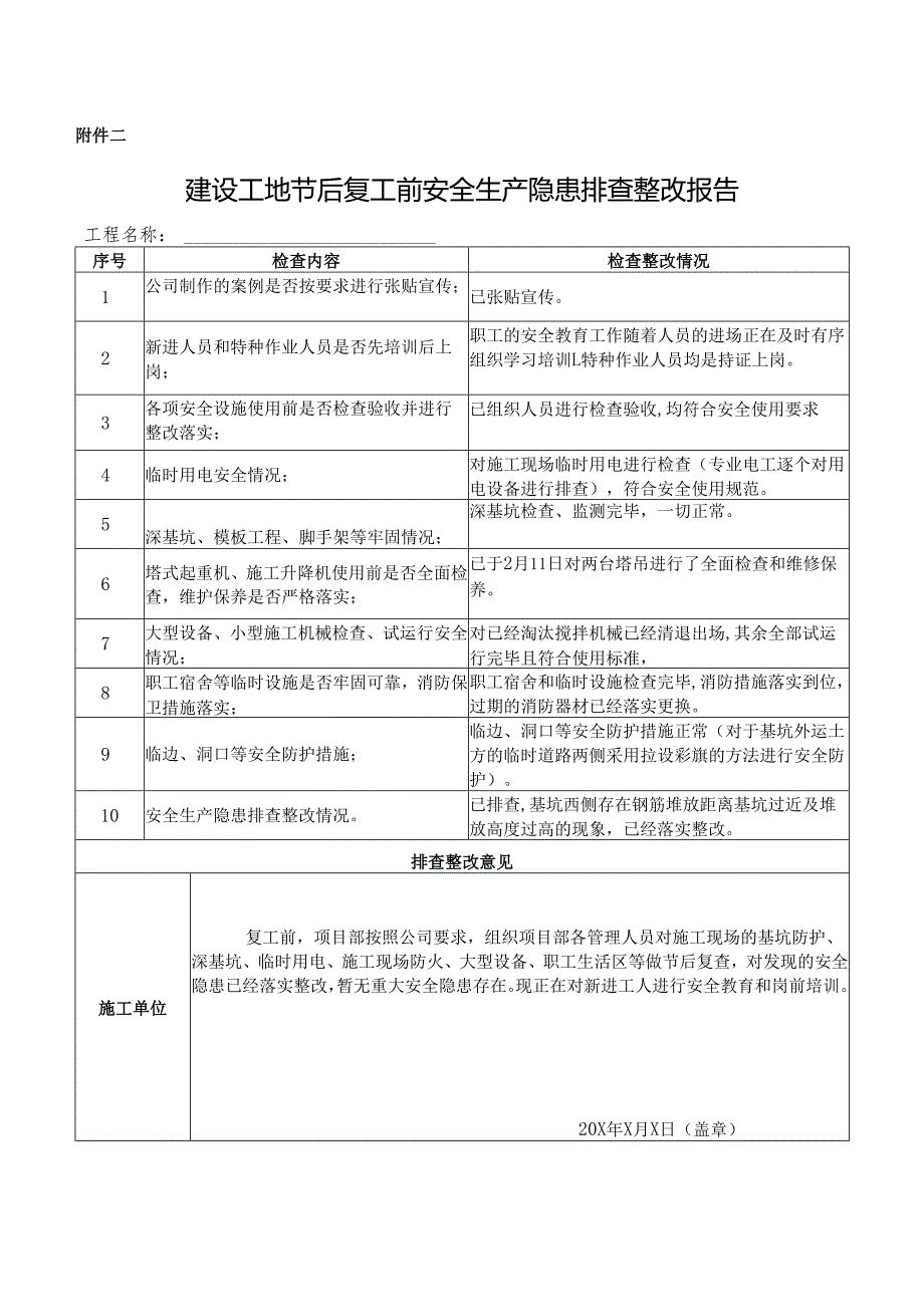 建设工地节日期间、节后复工前安全隐患排查整改报告.docx_第2页