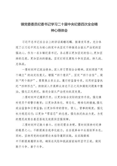 镇党委委员纪委书记学习二十届中央纪委四次全会精神心得体会.docx