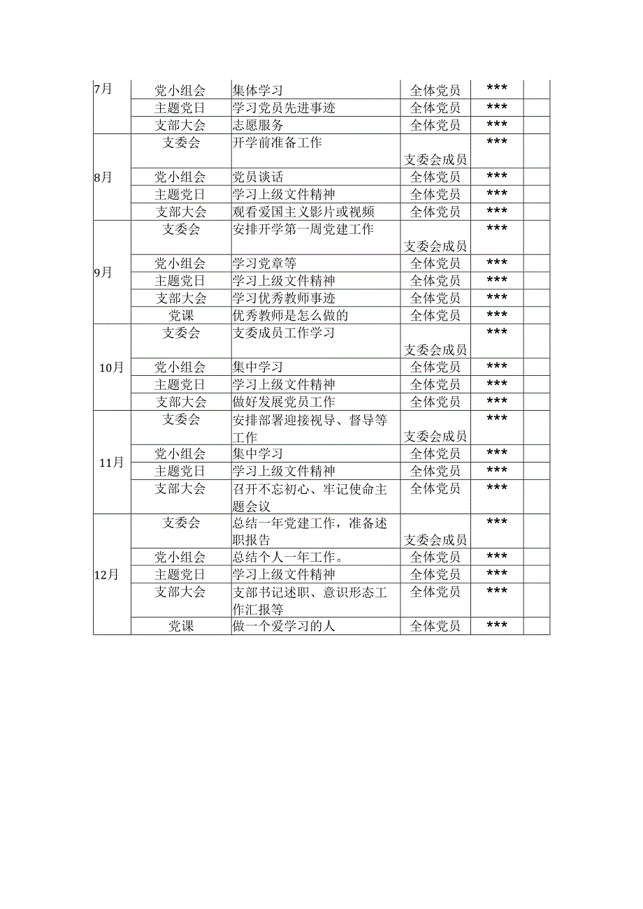 小学党支部2025年“三会一课”“主题党日”活动计划表.docx_第2页