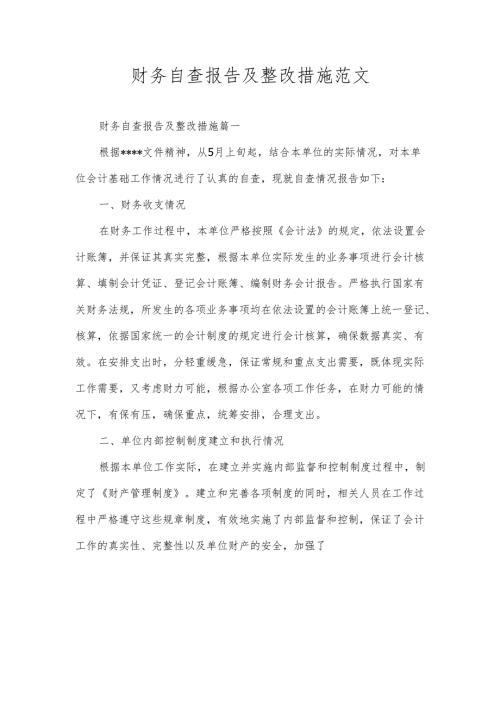 财务自查报告及整改措施范文.docx