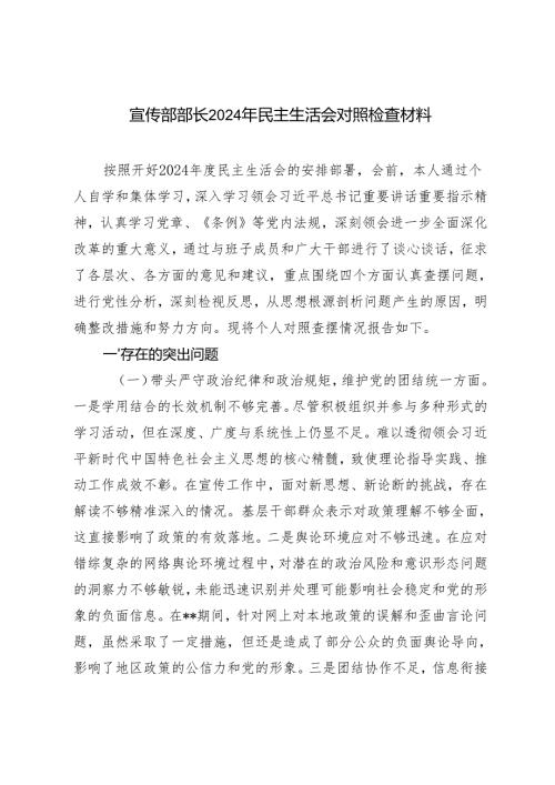 宣传部部长2024-2025年民主生活会对照检查材料.docx