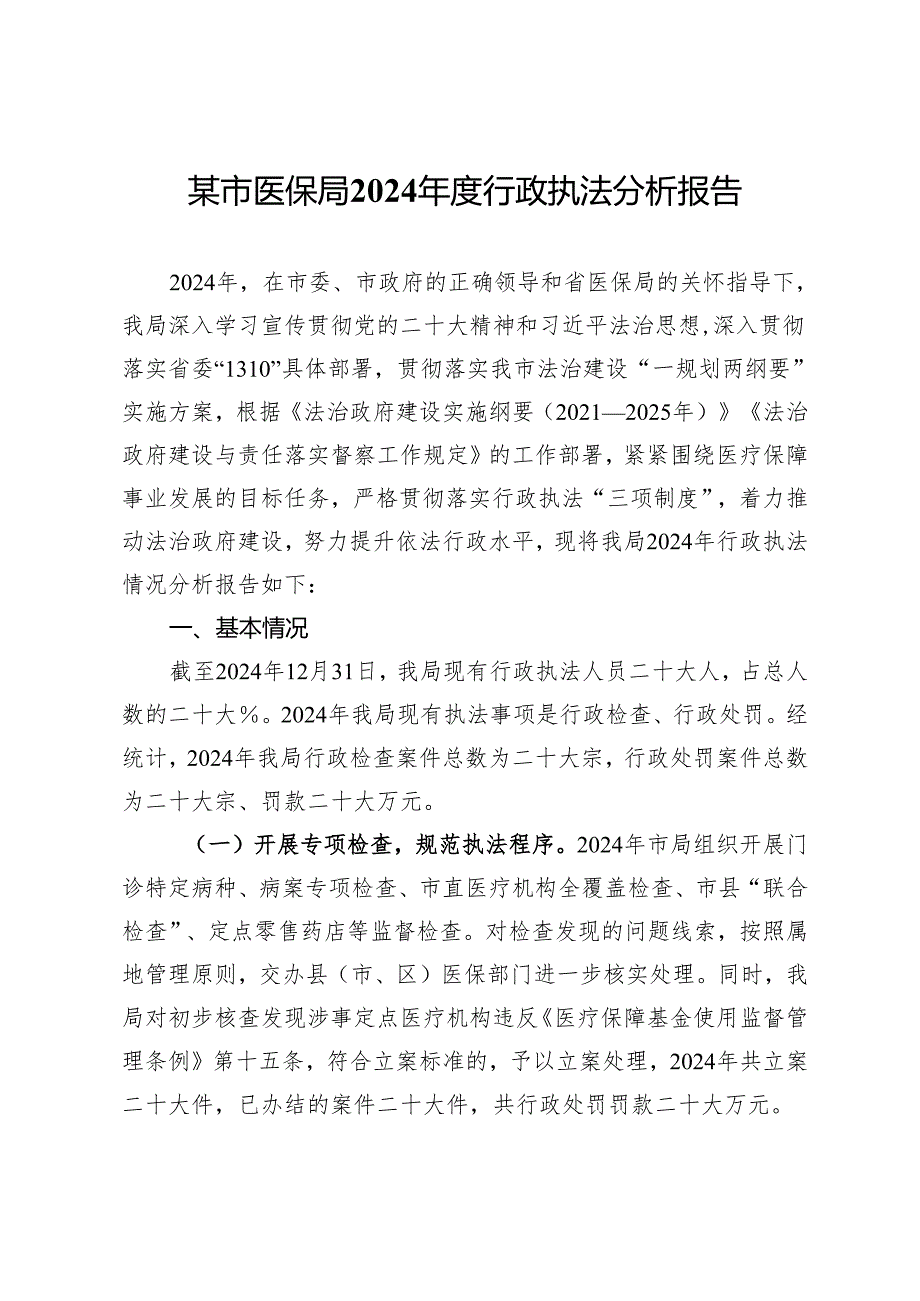 某市医保局2024年度行政执法分析报告.docx_第1页