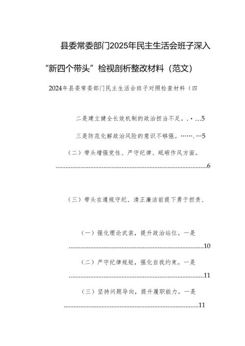 县委常委部门2025年民主生活会班子深入“新四个带头”检视剖析整改材料（范文）.docx