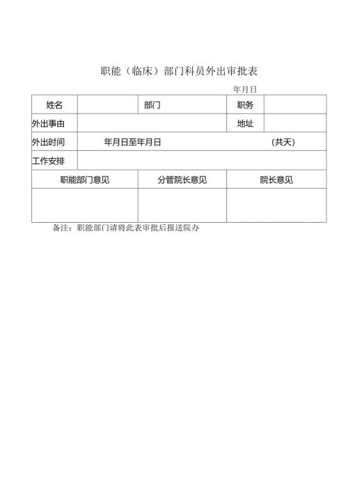 职能（临床）部门科员外出审批表.docx