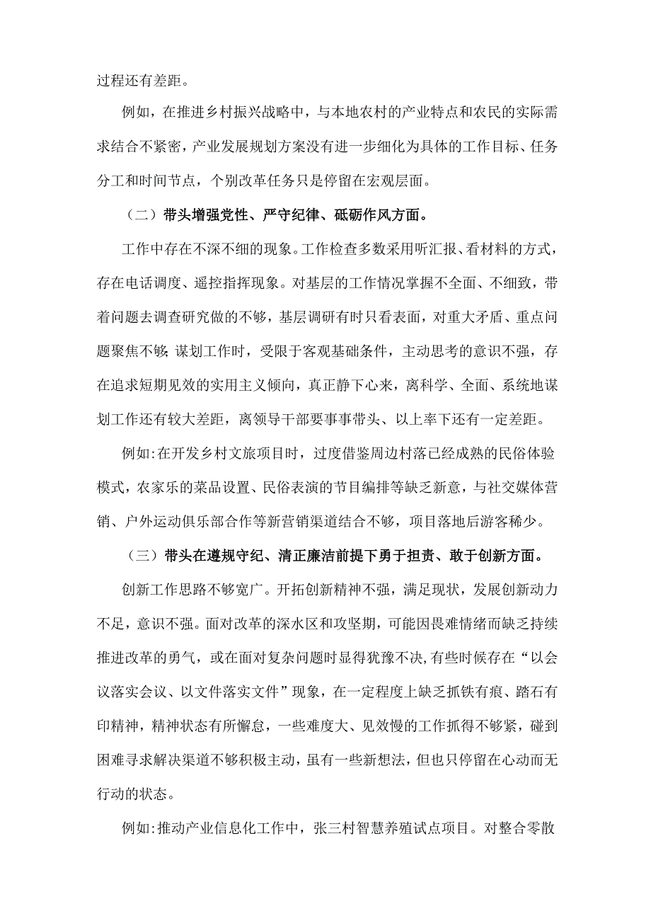 2025年生活会“四个带头”方面书记个人检视检查材料、发言提纲（两篇文）.docx_第2页