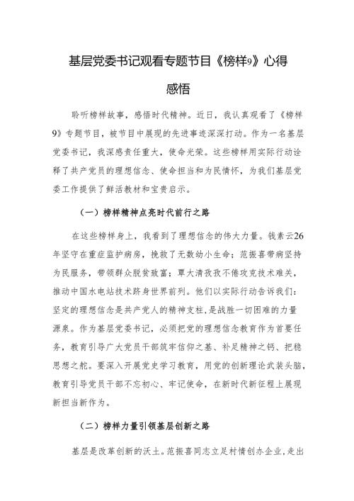 基层党委书记观看专题节目《榜样9》心得感悟.docx
