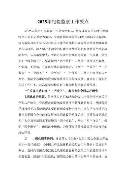 2025年机关国有企业公司纪检监察工作要点.docx