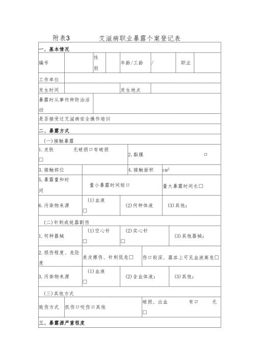 艾滋病职业暴露个案登记表.docx