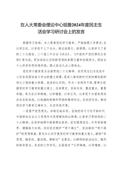 在人大常委会理论中心组暨2024年度民主生活会学习研讨会上的发言.docx