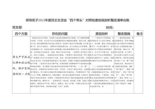 领导班子2024年度民主生活会“四个带头”方面对照检查检视剖析整改清单台账.docx