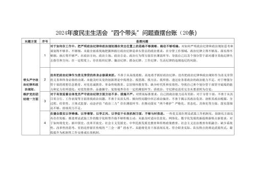 党支部2024年度民主生活会“四个带头”问题查摆台账20条.docx