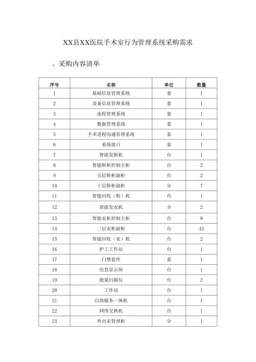 XX县XX医院手术室行为管理系统采购需求.docx