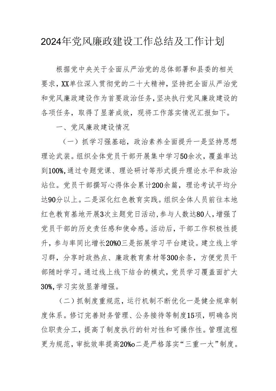 2024年自来水公司党风廉政建设工作总结及2025年工作计划（合计6份）.docx_第1页