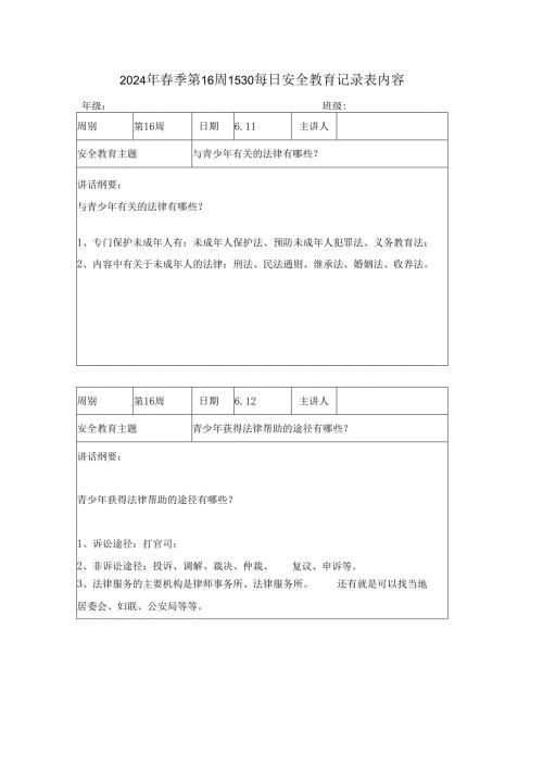 2024年春季第16周1530每日安全教育记录表内容.docx