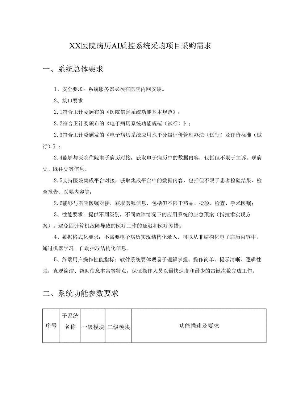 XX医院病历AI质控系统采购项目采购需求.docx_第1页