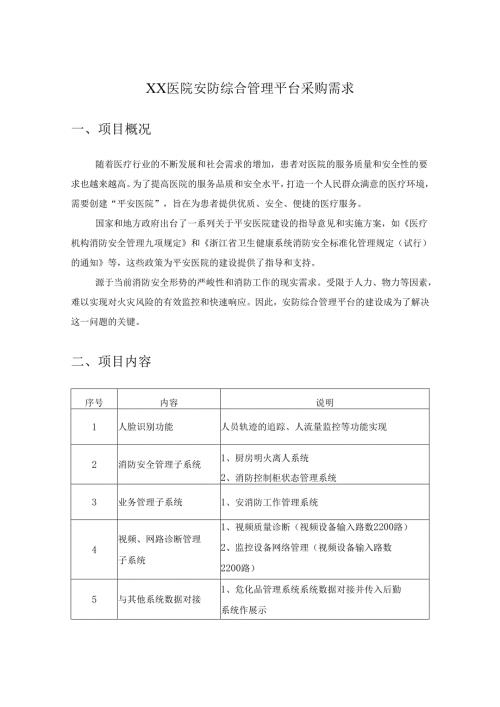 XX医院安防综合管理平台采购需求.docx