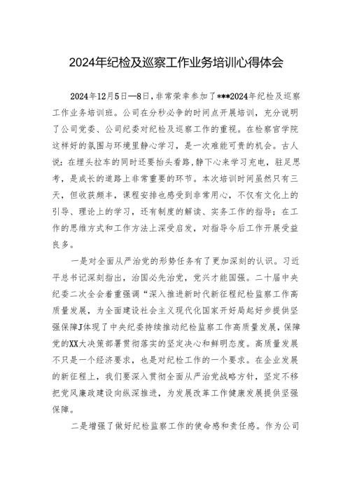 2024年纪检及巡察工作业务培训心得体会.docx