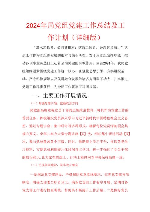 2024年局党组党建工作总结及工作计划（详细版）.docx