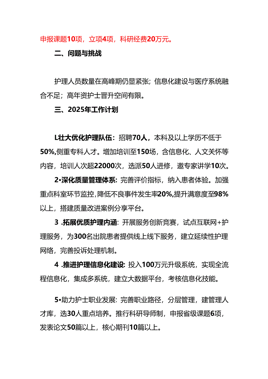 2024医院护理部工作总结及2025年计划（精选）.docx_第2页