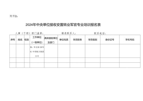 2024年中央单位接收安置转业军官专业培训报名表.docx