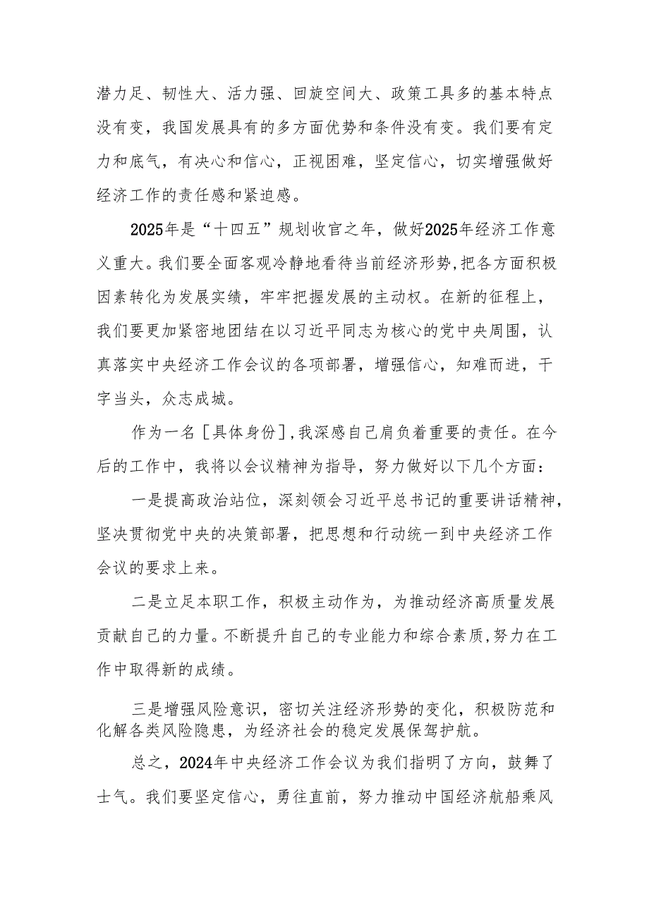2024 年中央经济工作会议精神心得体会发言稿两篇.docx_第2页