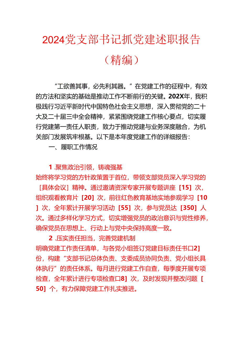 2024 党支部书记抓党建述职报告（精编）.docx_第1页