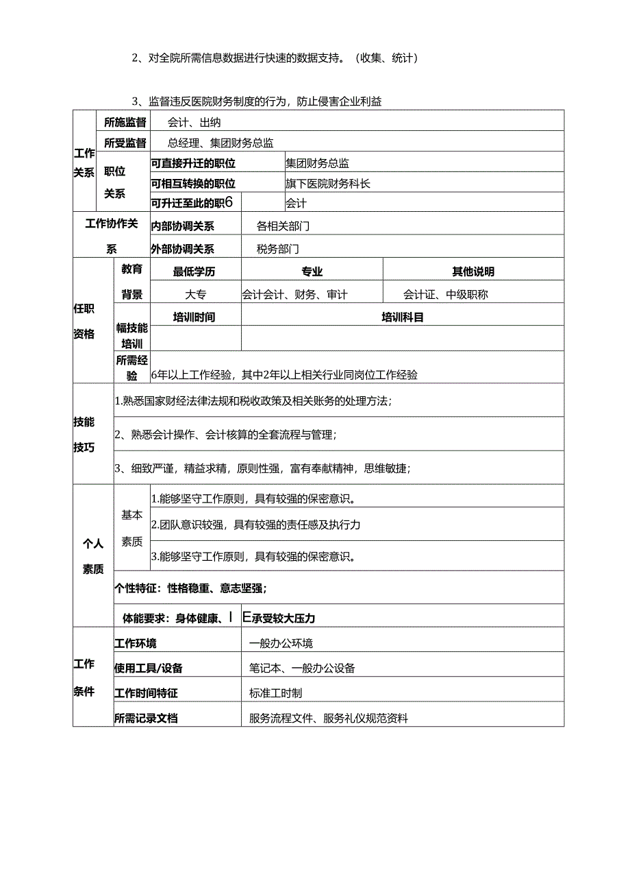 医疗机构医院财务主管职位说明书.docx_第2页