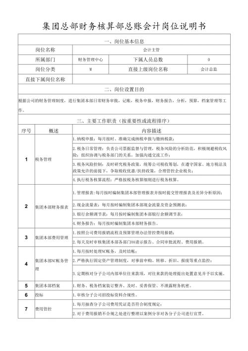 岗位说明书-财务核算部-总账会计岗.docx