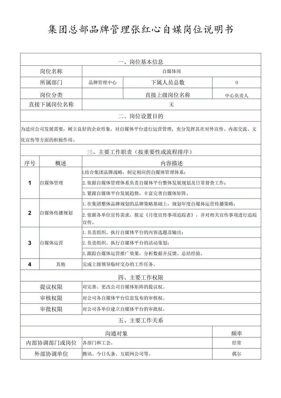 岗位说明书-品牌管理中心-自媒体岗.docx_第1页