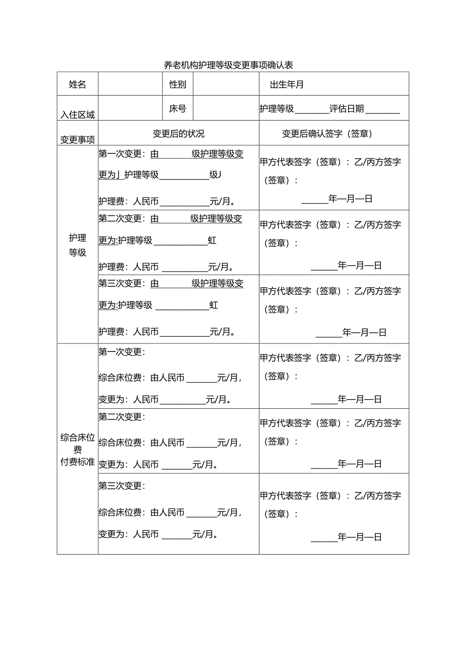 养老机构护理等级变更事项确认表1-1-1.docx_第1页