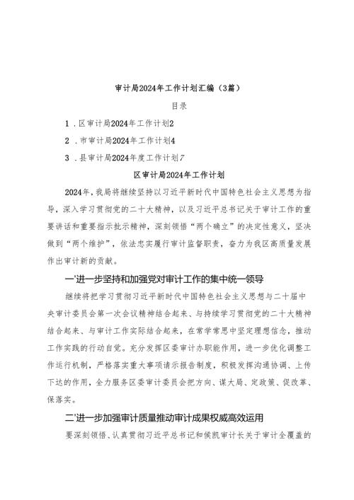 （3篇）审计局2024年工作计划汇编.docx