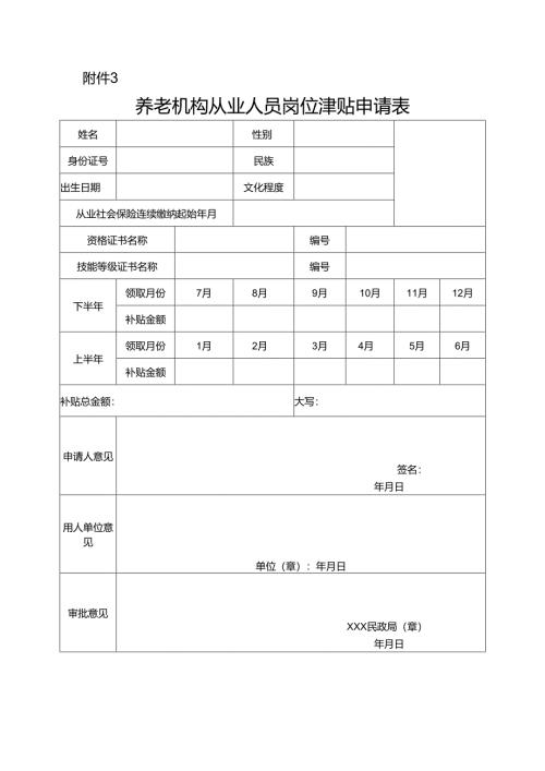 养老机构从业人员岗位津贴申请表.docx