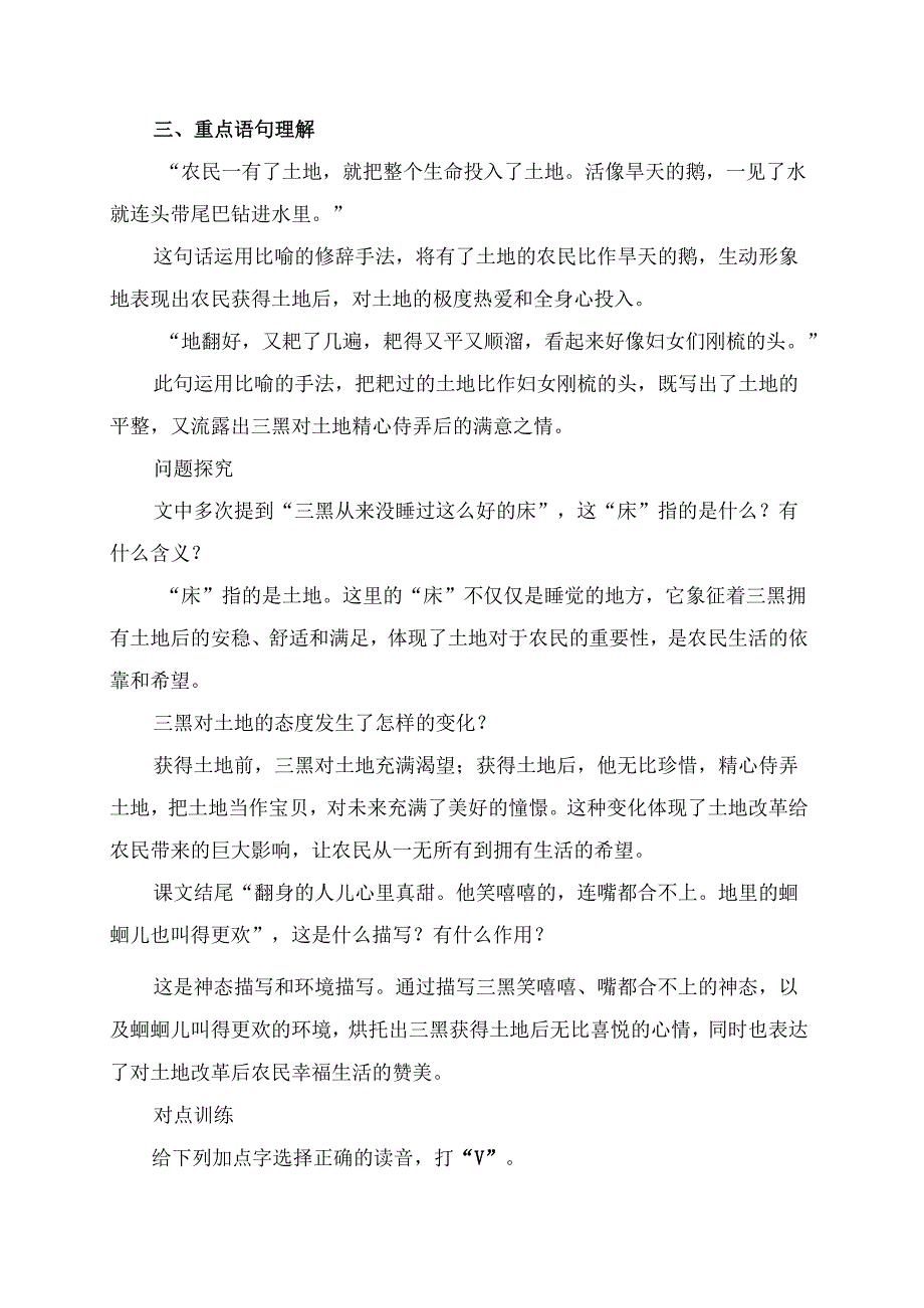 统编版六年级《三黑和土地》学习资料.docx_第3页