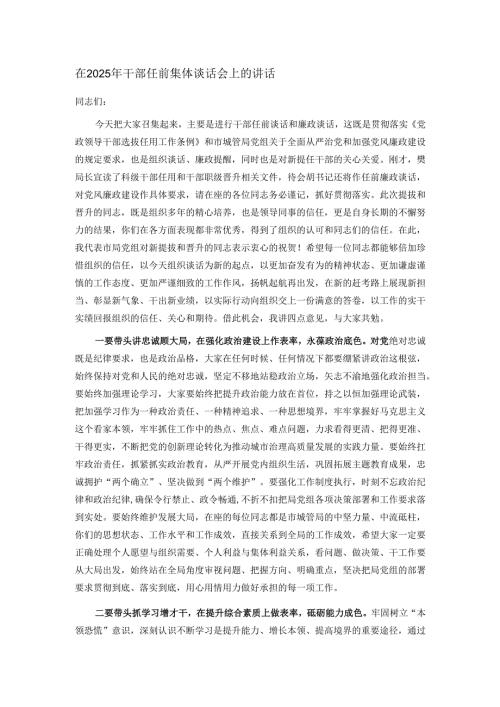 在2025年干部任前集体谈话会上的讲话.docx