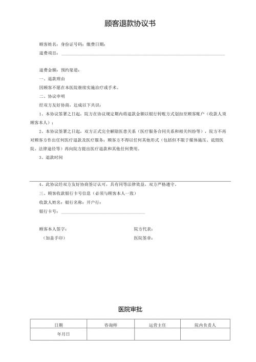 医美整形医院顾客退款协议书范本.docx