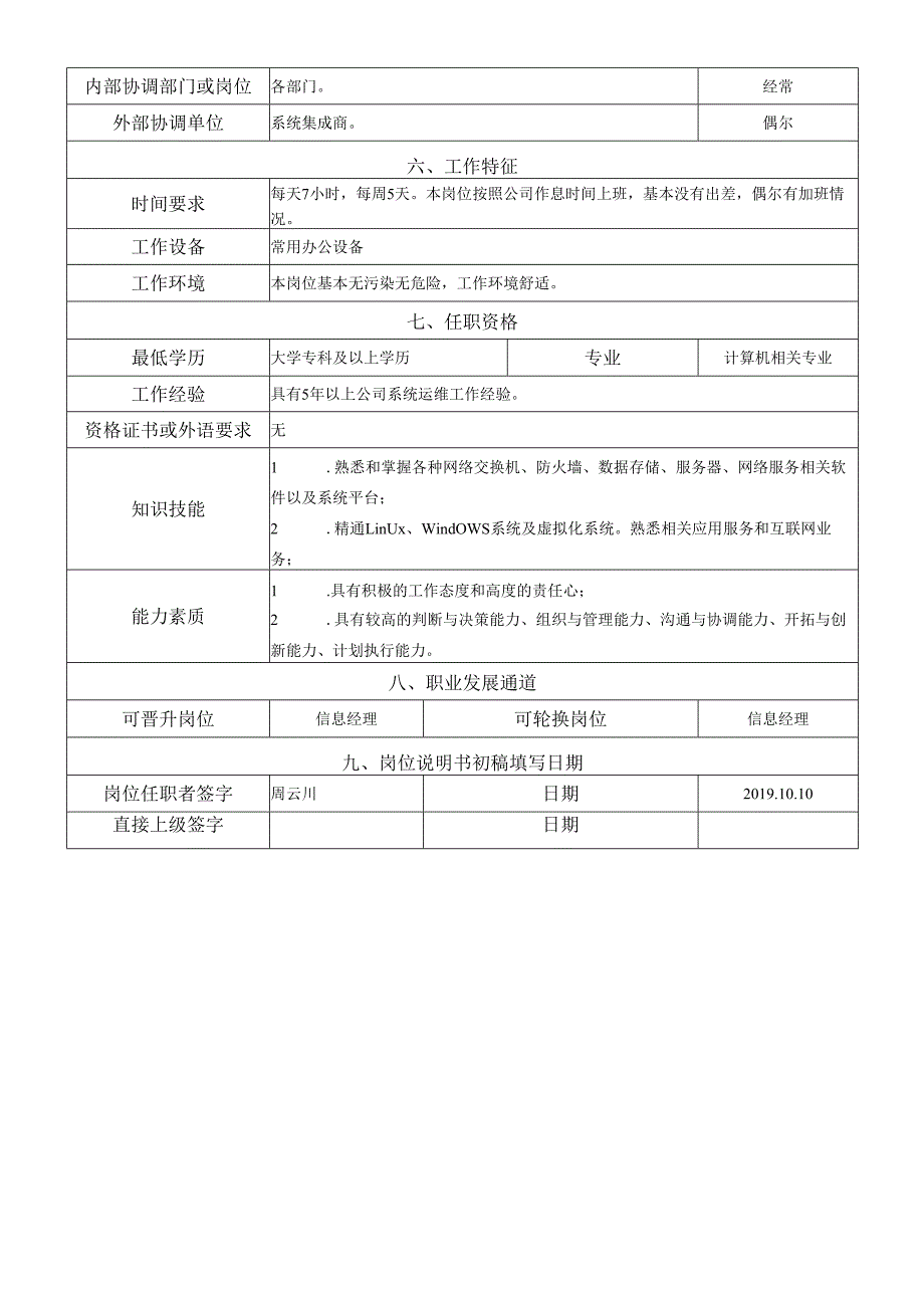 岗位说明书-信息管理中心-信息管理岗（主管）.docx_第2页