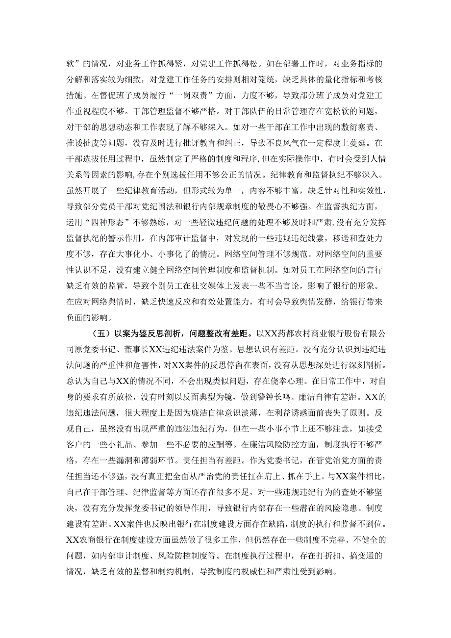 银行党委书记2024年度民主生活会个人对照检视发言材料.docx_第3页