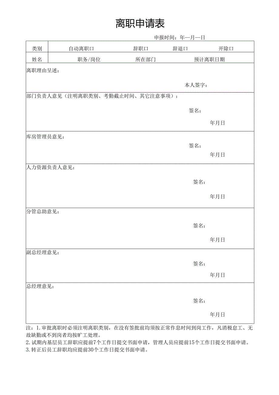 离职申请表（管理层）.docx_第1页