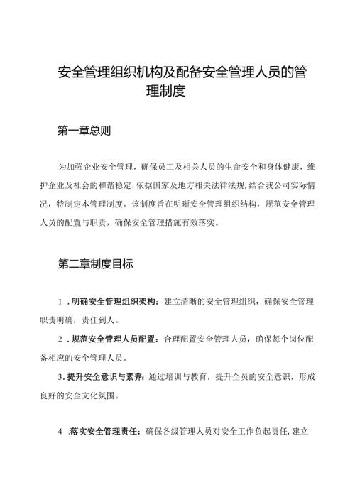 安全管理组织机构及配备安全管理人员的管理制度.docx