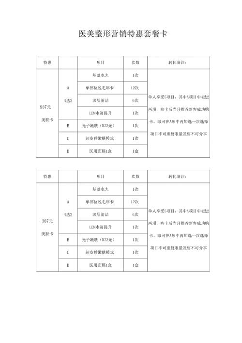医美整形营销特惠套餐卡.docx