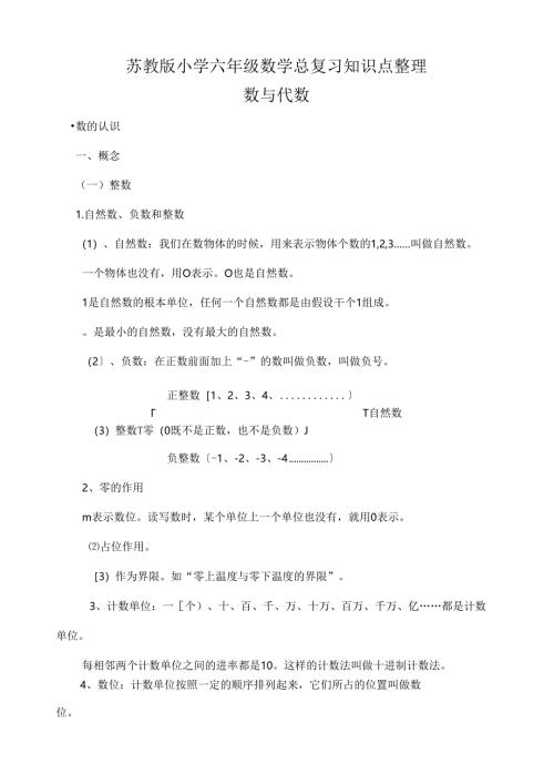 苏教版小学六年级总复习知识点整理.docx