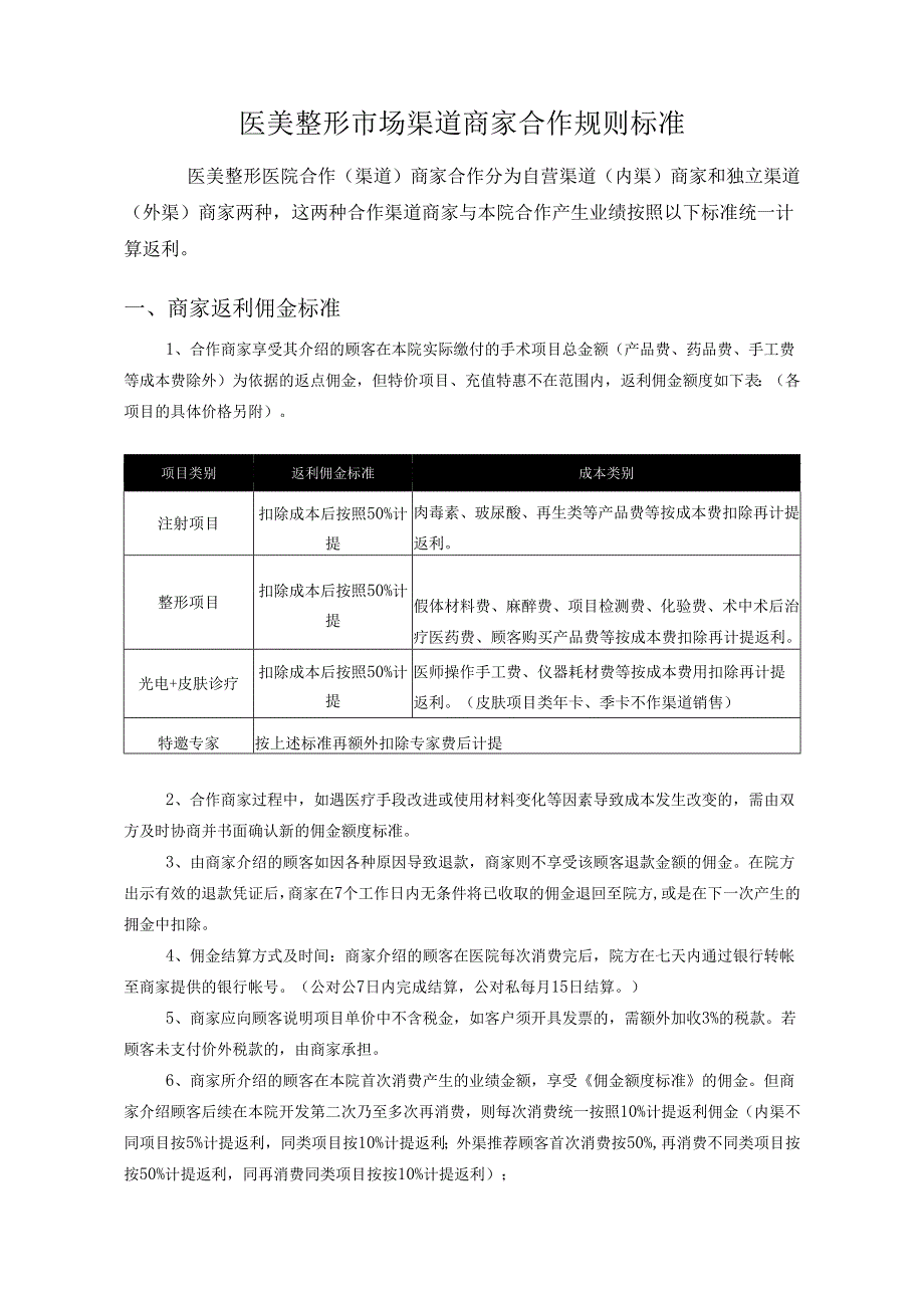 医美整形市场渠道商家合作规则标准.docx_第1页
