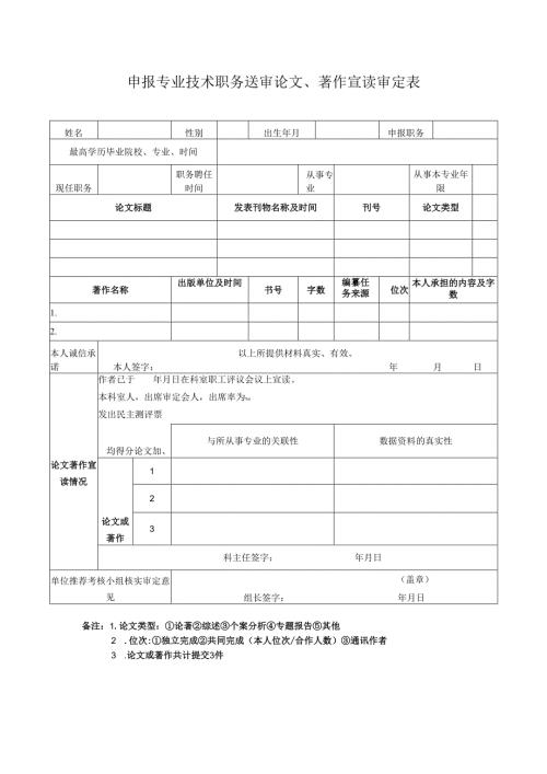 申报专业技术职务送审论文、著作宣读审定表1-1-1.docx