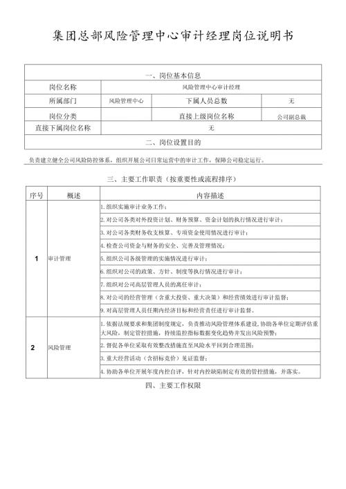 岗位说明书-风险管理中心-审计管理岗.docx