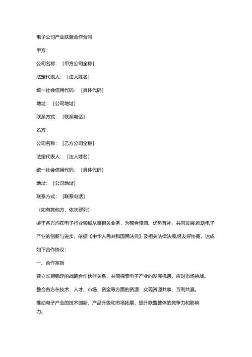 电子公司产业联盟合作合同.docx