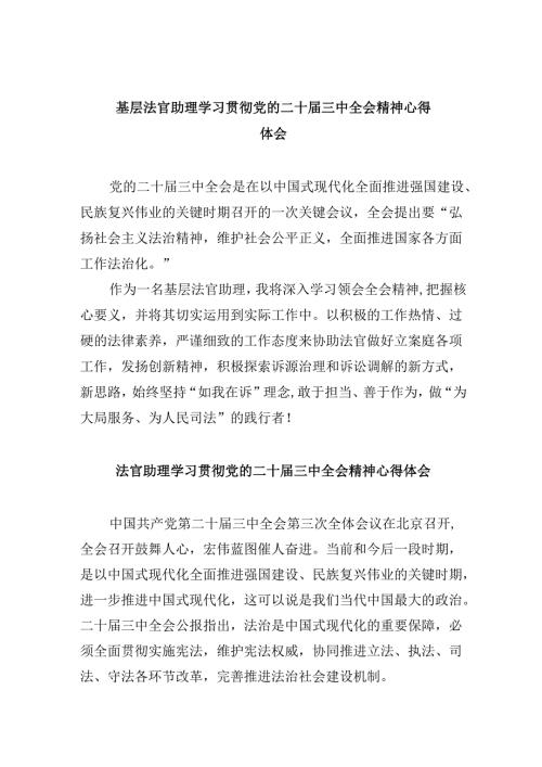 （11篇）基层法官助理学习贯彻党的二十届三中全会精神心得体会（详细版）.docx
