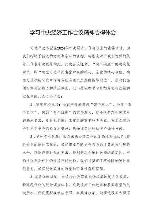 统计局党员干部学习贯彻落实2024年中央经济工作会议精神心得体会3篇.docx