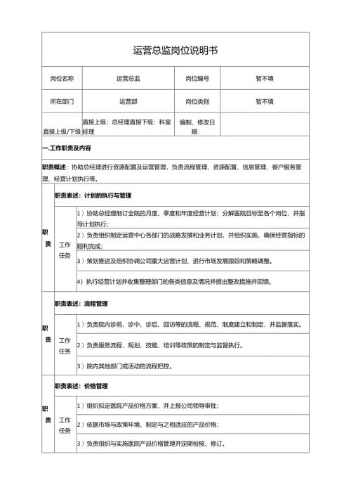 医疗机构医院运营总监岗位说明书.docx